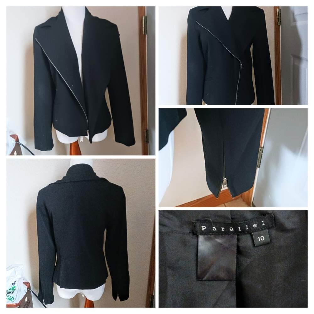 Parallel Jacket Blazer Black Angled Zipper Closur… - image 2